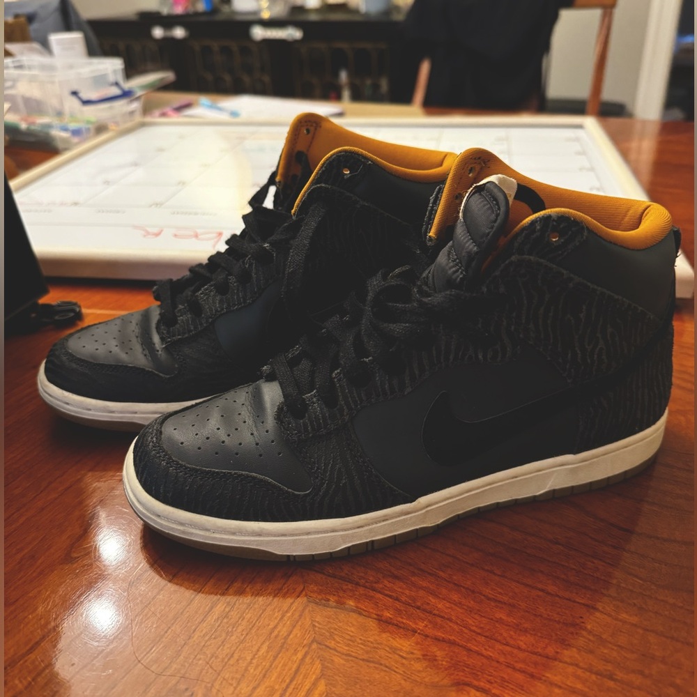Limited edition women's black Nike high top with black zebra print